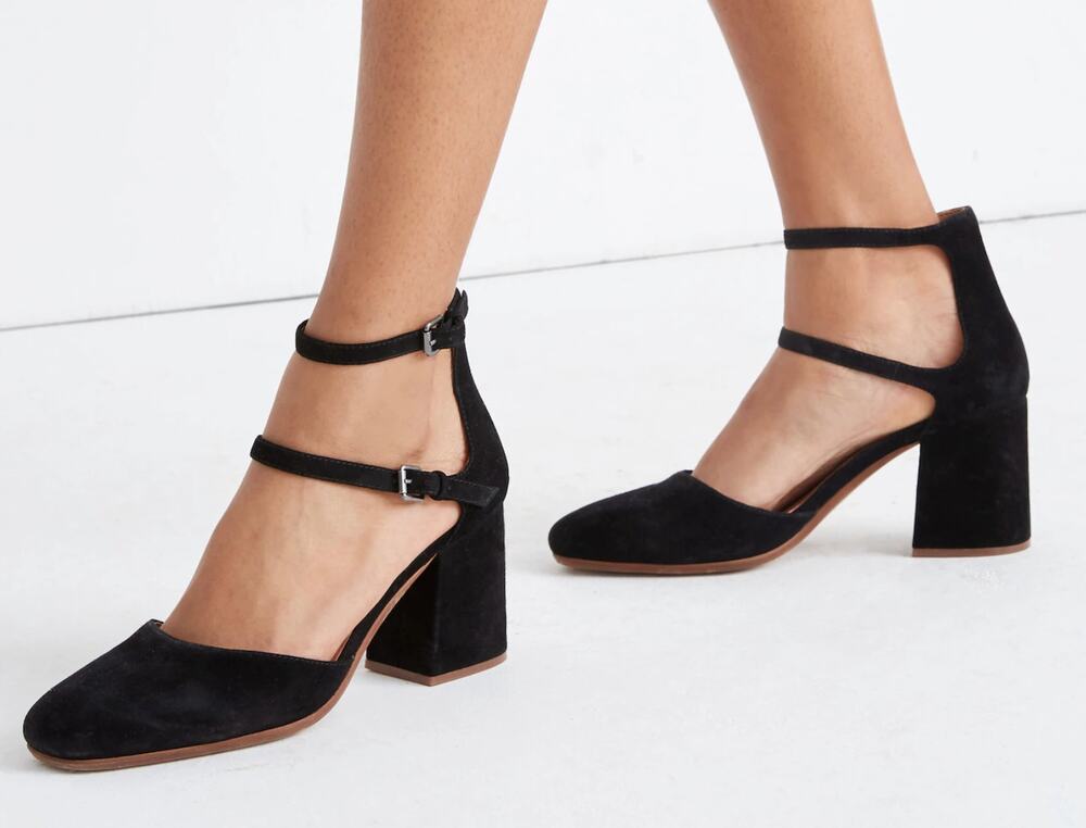 Madewell The Annalise Ankle-Strap Pump Heels in Black Suede Size 9.5